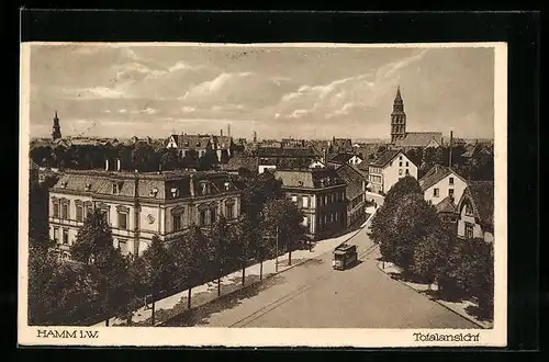AK Hamm i. W., Ortsansicht mit Strassenbahn aus der Vogelschau