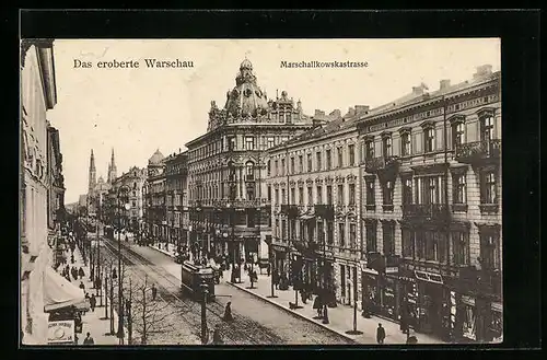 AK Warschau-Warszawa, Ul. Marszalkowska, Strassenbahn