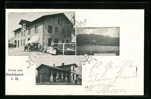 AK Bokhorst, Restaurant C. Grothkop, Bahnhof, Ansicht vom Mühlenteich