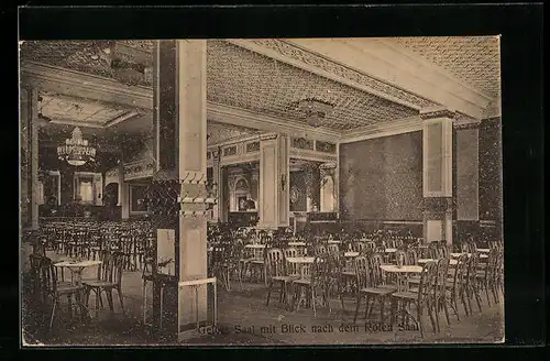 AK Braunschweig, Kaffeehaus Victoria Luise O. Marschka, Gelber Saal mit Blick nach dem Roten Saal