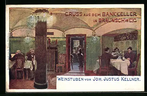 Künstler-AK Braunschweig, Gasthof Weinstube, Bankkeller, Innenansicht