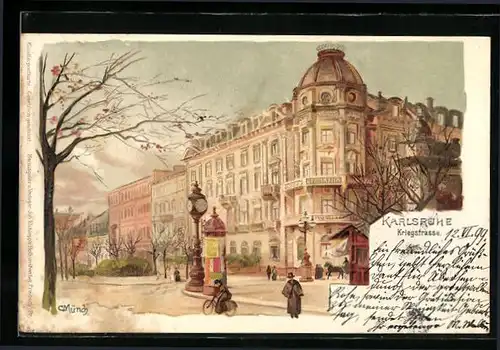Künstler-AK Carl Münch: Karlsruhe, Partie in der Kriegstrasse