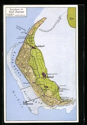 AK Amrum, Landkarte der Insel aus der Vogelschau