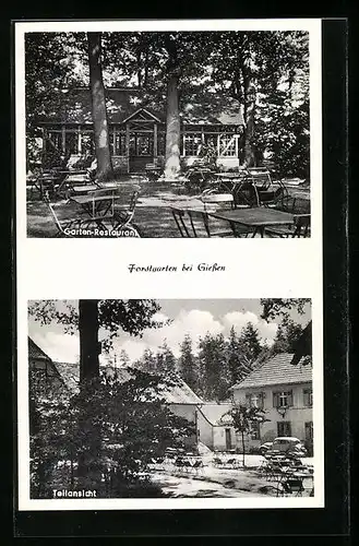 AK Giessen, Gasthaus Forstgarten, Gartenrestaurant, Teilansicht, Inh. L. Atzbach