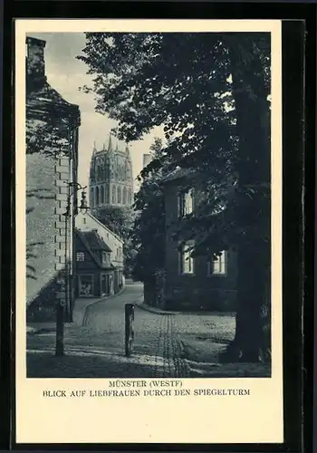 AK Münster /Westf., Blick auf Liebfrauen durch den Spiegelturm