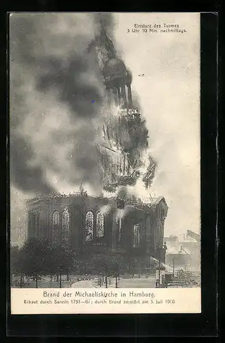 AK Hamburg-Neustadt, Brand der Michaeliskirche 1906, Einsturz des Turmes