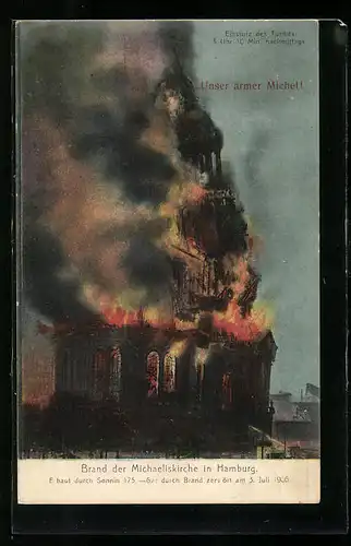 AK Hamburg-Neustadt, Brand d. Michaeliskirche, 1906, Einsturz des Turmes