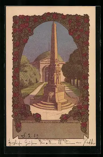 Steindruck-AK Darmstadt, Grossherz. Alice-Denkmal