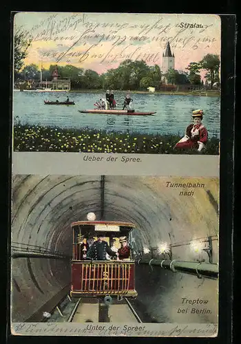 AK Berlin, U-Bahn unter der Spree, Seepartie in Stralau