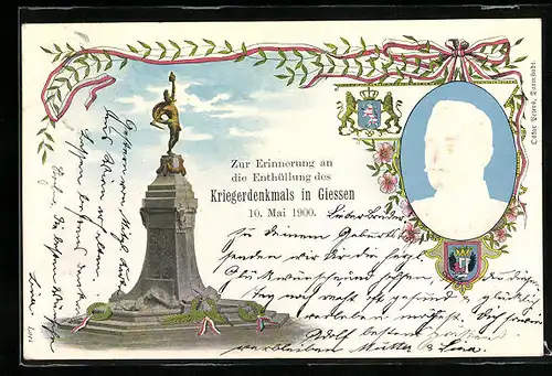 AK Giessen, Erinnerungskarte an die Enthüllung des Kriegerdenkmals, 10. Mai 1900, Wappen