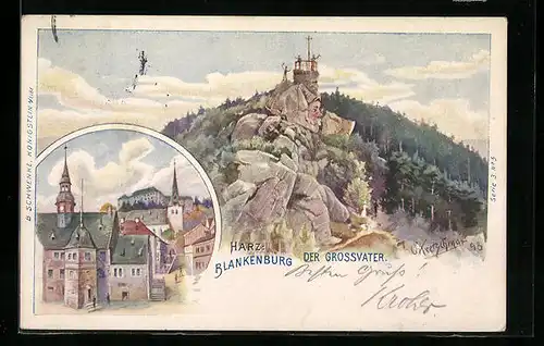 Künstler-AK Schwenke Ser. 3 Nr. 5: Harz, Blankenburg, Der Grossvater, Berg mit Gesicht / Berggesichter