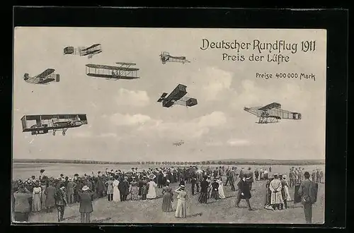 AK Deutscher Rundflug 1911, Preis der Lüfte, Montage, Flugzeuge