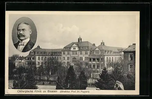 AK Giessen, Blick auf die Chirurgische Klinik, Portrait Prof. Dr. Poppert