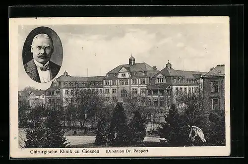 AK Giessen, Blick auf die Chirurgische Klinik, Portrait Prof. Dr. Poppert