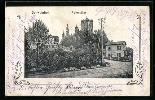 AK Schweinfurt, Peterstirn, Ortspartie mit Burg