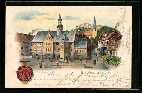 Lithographie Blankenburg /H., Rathaus