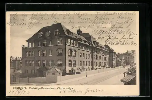 AK Stuttgart, Karl-Olga-Krankenhaus, Charlottenbau, mit Strasse