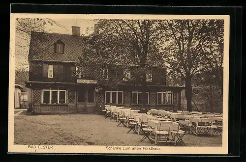 AK Bad Elster /Sa., Gasthaus Schänke zum alten Forsthaus J. Hufnagel, Gartenansicht