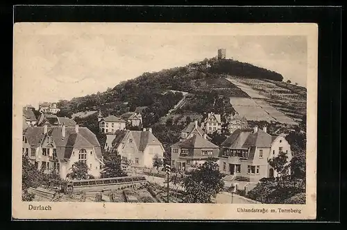 AK Durlach, Uhlandstrasse mit Turmberg