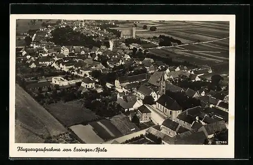 AK Essingen /Pfalz, Teilansicht mit Kirche, Fliegeraufnahme