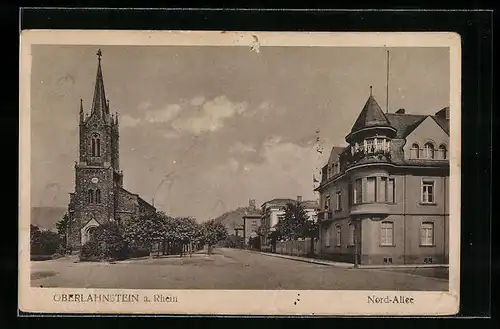 AK Oberlahnstein a. Rhein, Nord-Allee mit Kirche