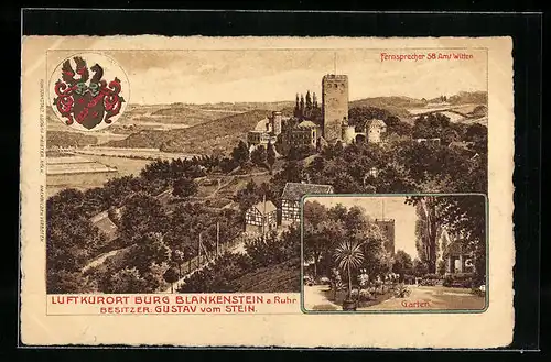 Lithographie Blankenstein a. Ruhr, Hotel Burg Blankenstein, Garten