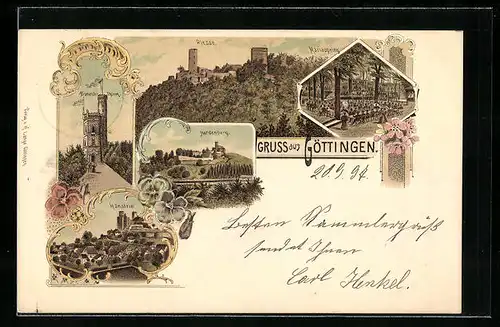 Lithographie Göttingen, Plesse, Mariaspring, Hardenberg, Hanstein, Bismarckturm