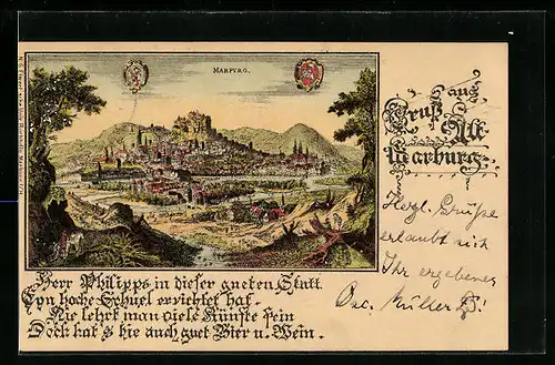 Lithographie Marburg, Ortsansicht