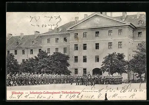 AK München, Infanterie-Leibregiment-Türkenkaserne mit Soldaten