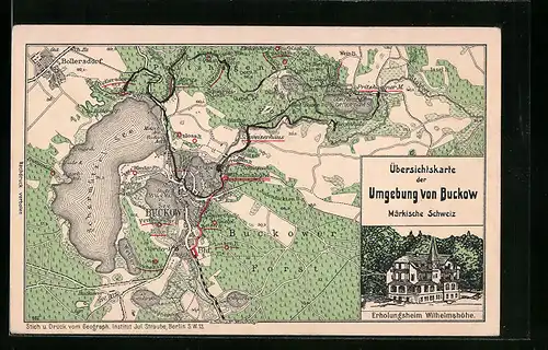 AK Buckow i. d. Märkischen Schweiz, Landkarte Buckower Forst und Umbegung