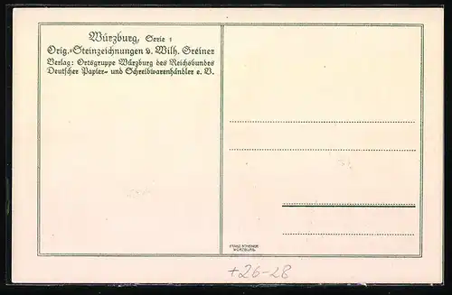 Steindruck-AK Würzburg, Marienkaplle und Marienplatz mit Fussgängern