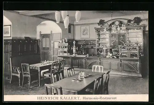 AK Flensburg, Das Harmonie-Restaurant von Heinrich Kallert, Innenansicht