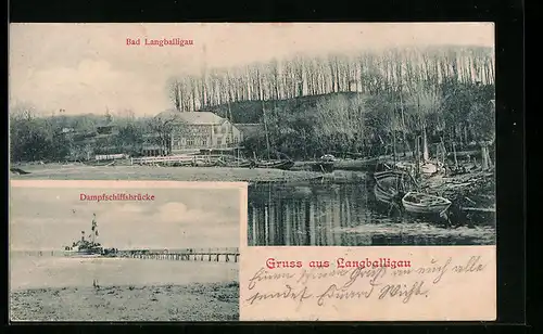 AK Langballigau, Hotel Bad Langballigau, Dampfschiffsbrücke