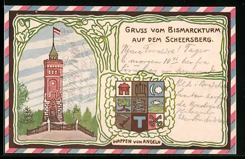 AK Scheersberg, Partie mit Bismarckturm, Wappen