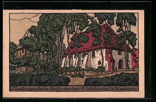 Steindruck-AK Bispingen, Lüneburger Heide-Kirche