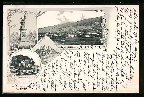 AK Oberkirch, Kriegerdenkmal, Teilansicht, Habersches Gut