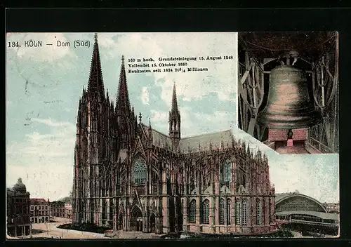 AK Köln, Dom mit Südseite und Glocke