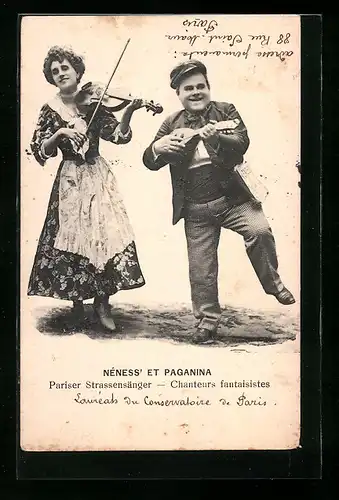 AK Zwei Pariser Strassensänger, Néness et Paganina