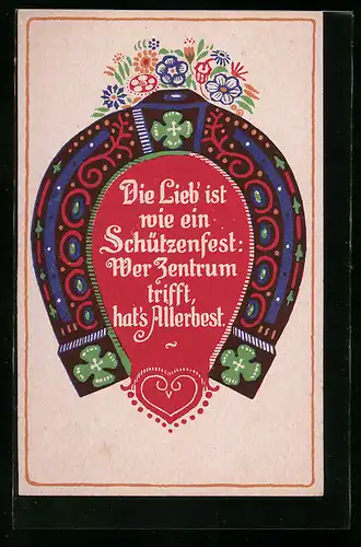 Künstler-AK Hufeisen mit Glücks-Klee