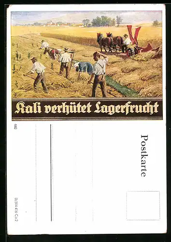 Künstler-AK Reklame für Kali-Dünger, Bauern bei der Ernte