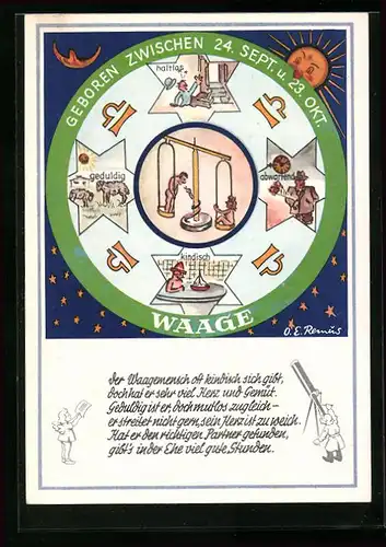 Künstler-AK Sternzeichen Waage mit Eigenschaften