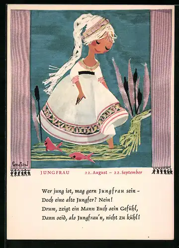 Künstler-AK Sternzeichen Jungfrau, Mädchen im Wasser