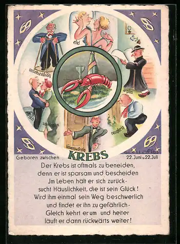 AK Charakterisierung des Sternzeichens Krebs mit Illustrationen