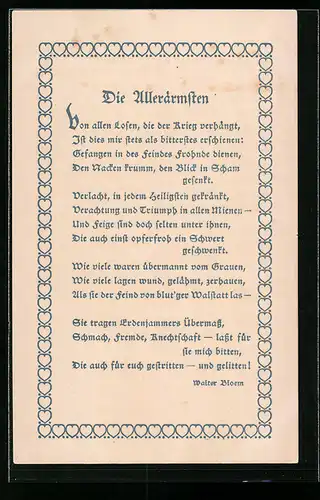 AK Die Allerärmsten v. Walter Bloem, Erinnerung a. d. Volksspende f. d. deutschen Kriegs- u. Zivilgefangenen 1919