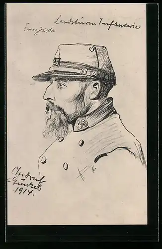 Künstler-AK Französische Landsturm Infanterie, Kriegsgefangene aus dem Lager Ohrdruf