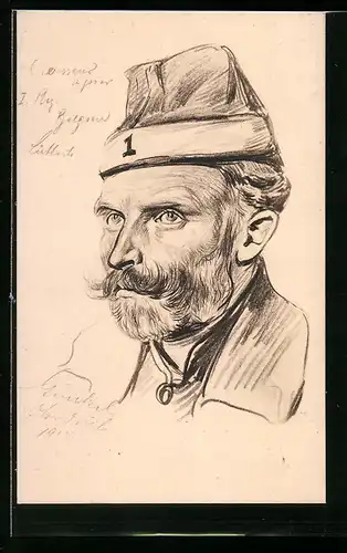 Künstler-AK Portrait eines belgischen Kriegsgefangenen, 1914