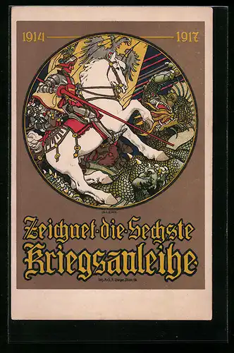 Künstler-AK sign. Berger: die sechste Kriegsanleihe, 1914-1917, Ritter zu Pferd