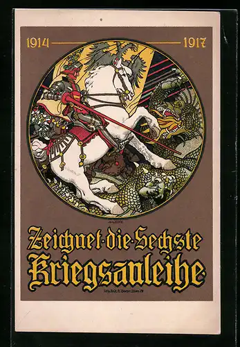 Künstler-AK sign. Berger: die sechste Kriegsanleihe, 1914-1917, Ritter zu Pferd
