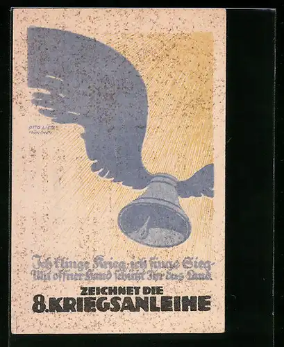 Künstler-AK Glocke mit Flügeln zur 8. Kriegsanleihe