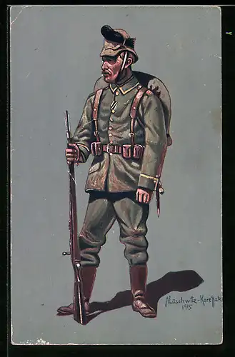 Künstler-AK Unteroffizier des K. Sächs. Schützen- (Füs.-) 1. Regt. Prinz Georg Nr. 108, Felduniform